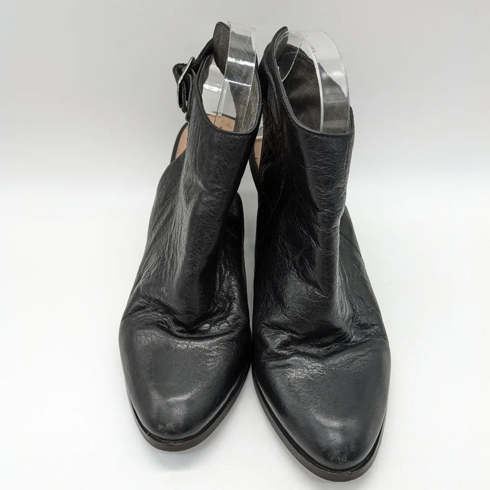 Seychelles Caravan Open Back Wedge Heel Black Leather Bootie 9